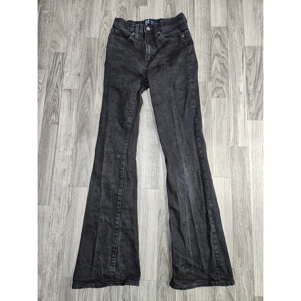 GAP 70s Flare Jeans Women 00/24R Faded Black High Rise Stretch Denim